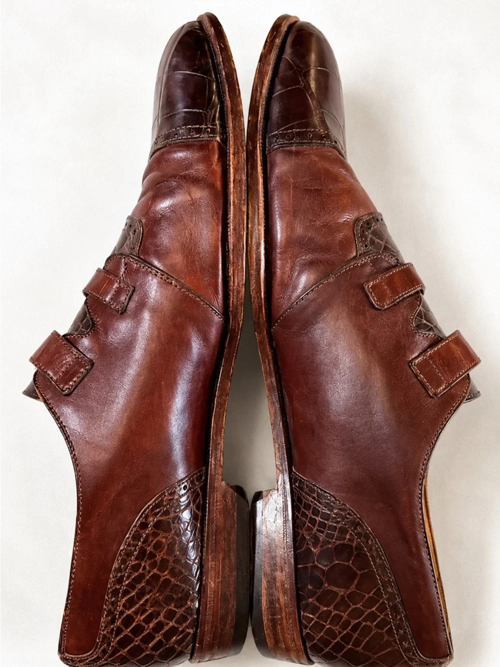 Caporicci Men’s 10 Genuine Alligator Leather Double Monk Strap Shoes Italy